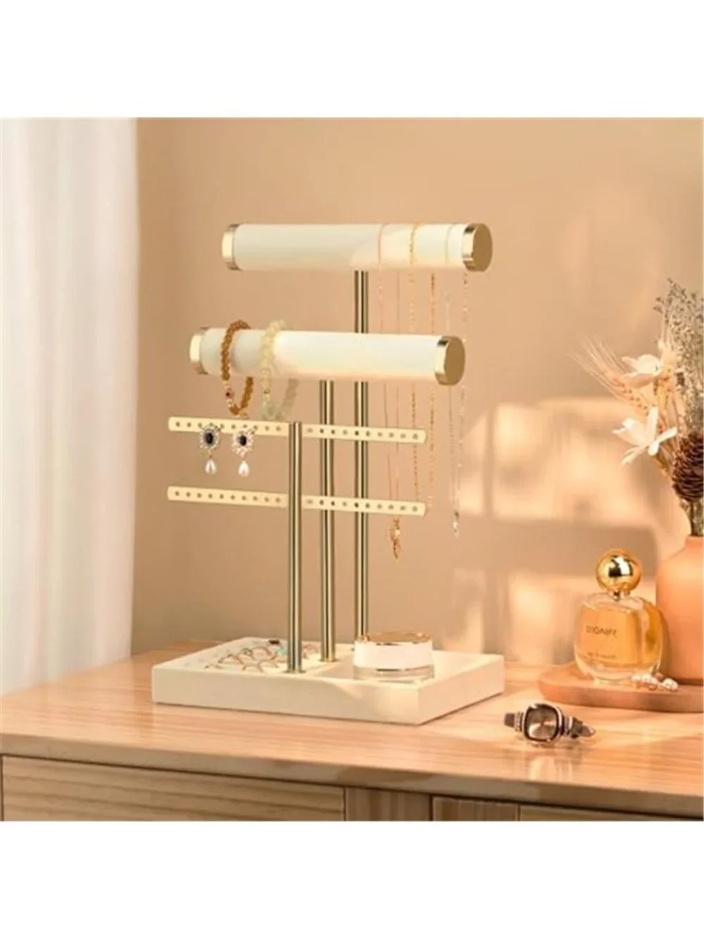 Jewelry Organizer Stand for Necklaces, Bracelets, Earrings, Rings, Beige